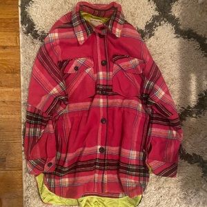 free people pink / neon green heavy button up